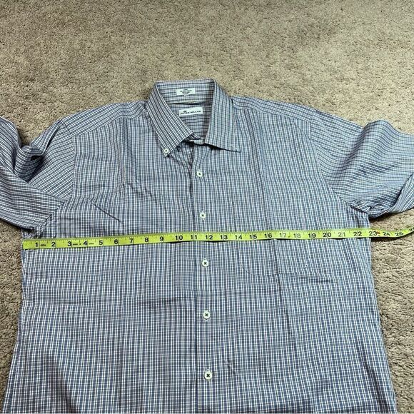 Peter Millar Long Sleeve Button Down Shirt Plaid Blue Cotton Blend Size L - Picture 3 of 6